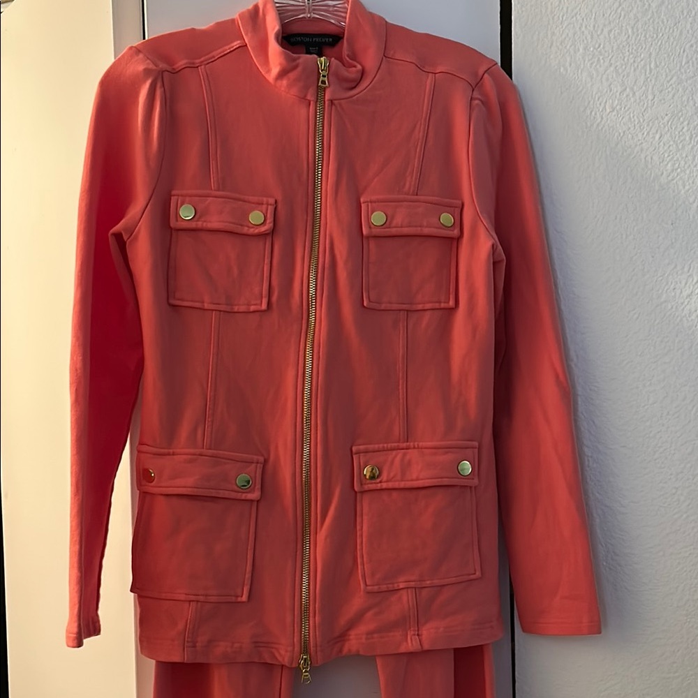 Boston Proper Pink and Gold Pantsuit Chic and Structured